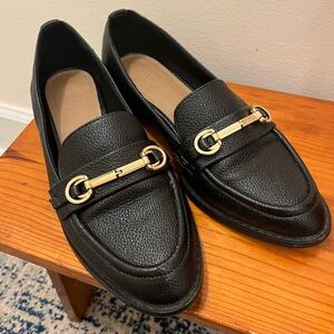 ASOS Design black loafers with gold hardware, size 9